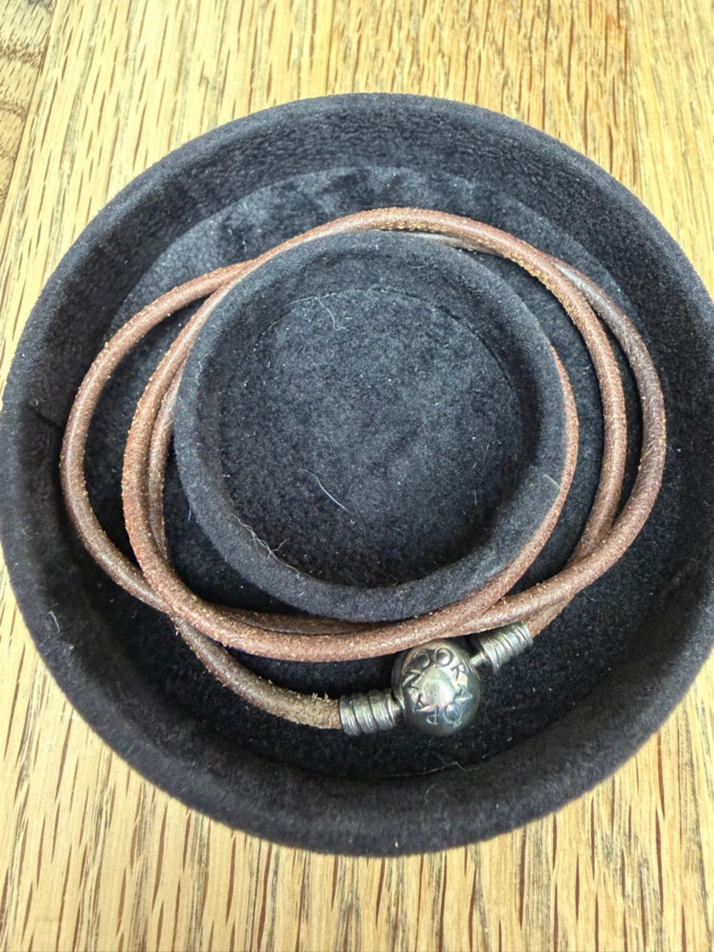 RETIRED Pandora Brown Leather Triple Wrap Bracelet with Silver Charm